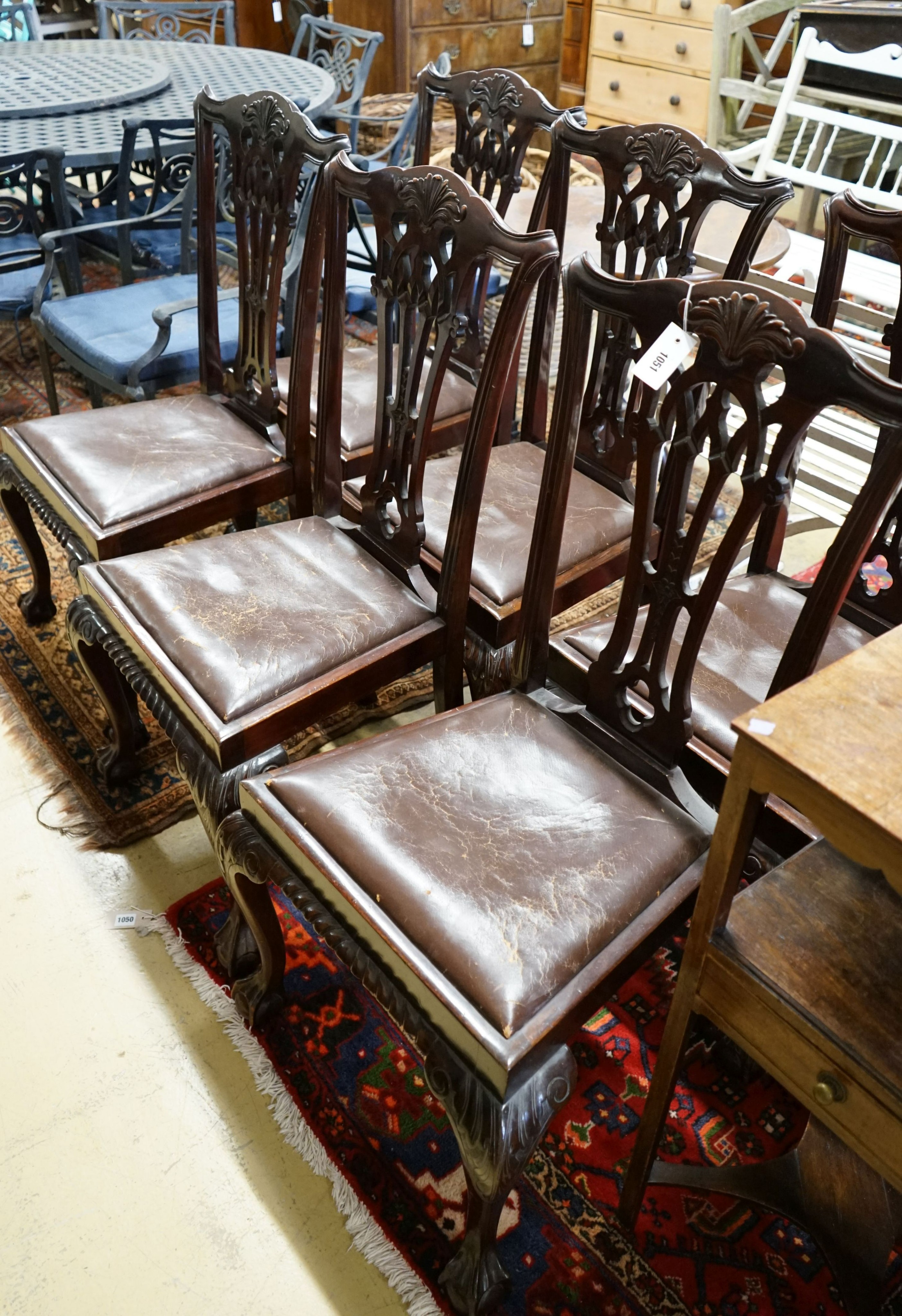 A set of six early 20th century Chippendale revival mahogany dining chairs